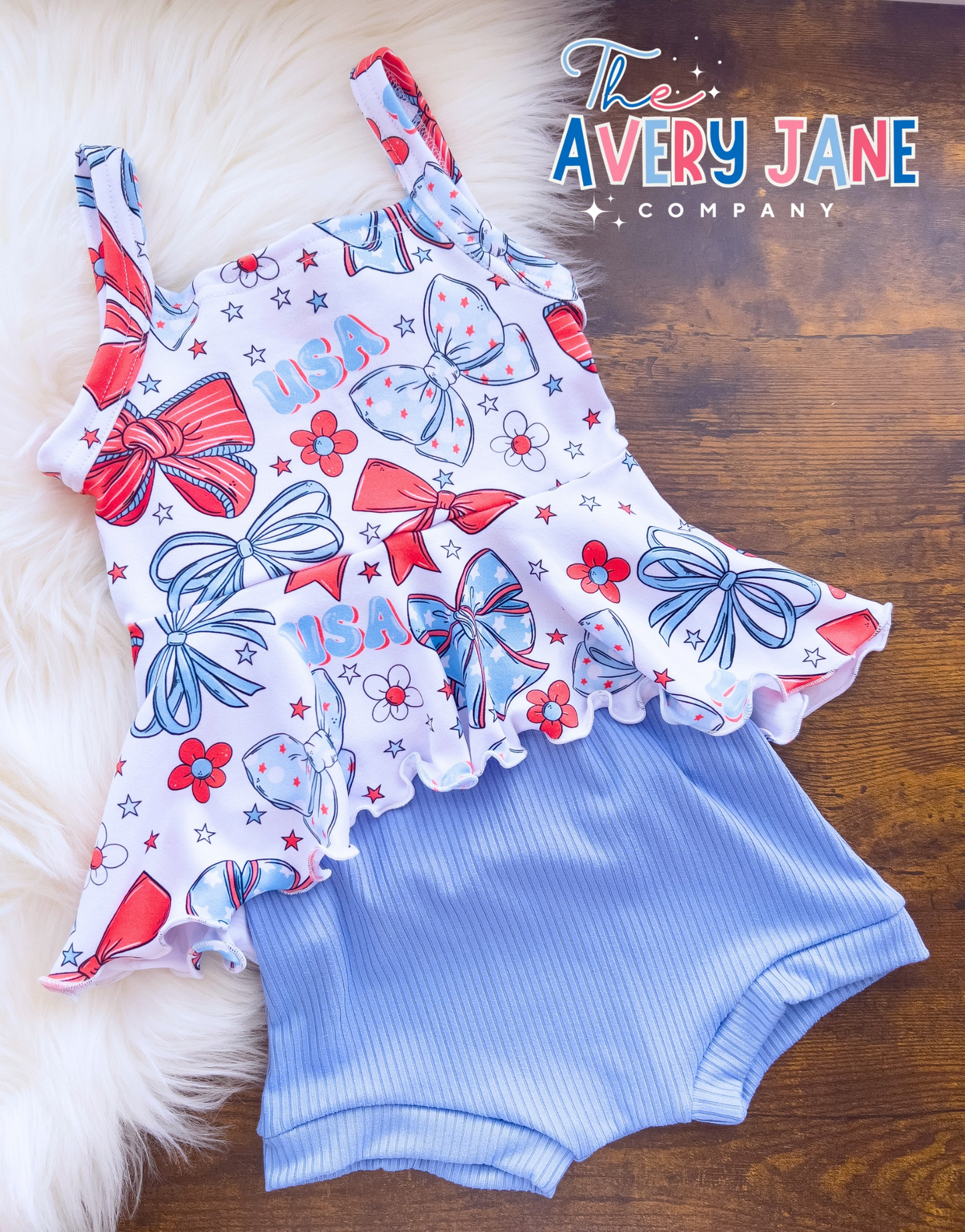 RWB Bows - High/Low Peplum Tank & Shorties