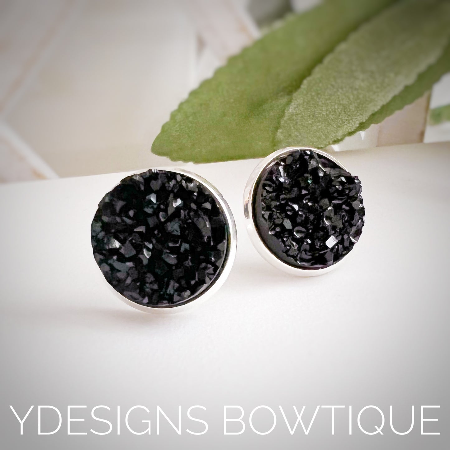 Midnight Black Faux Druzy Earrings