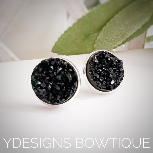 Midnight Black Faux Druzy Earrings