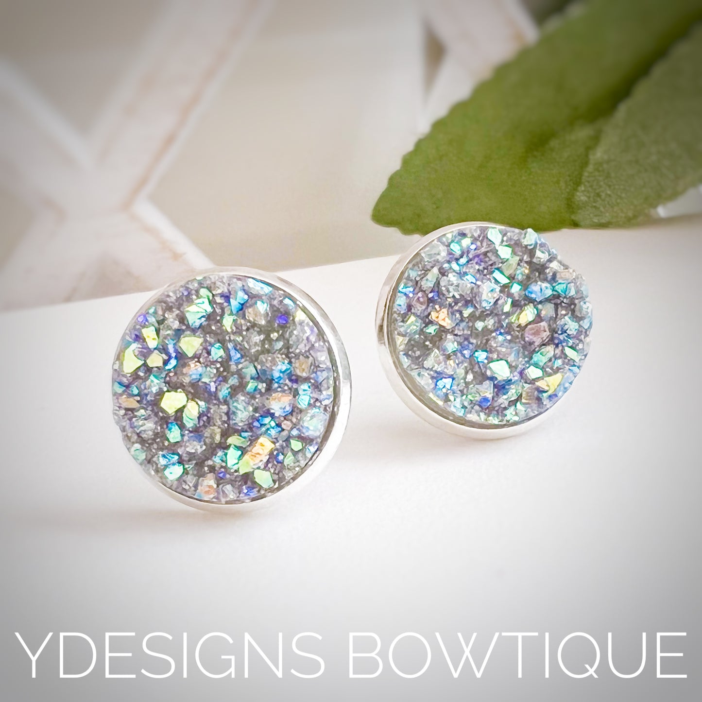 Glitter Gray Faux Druzy Earrings