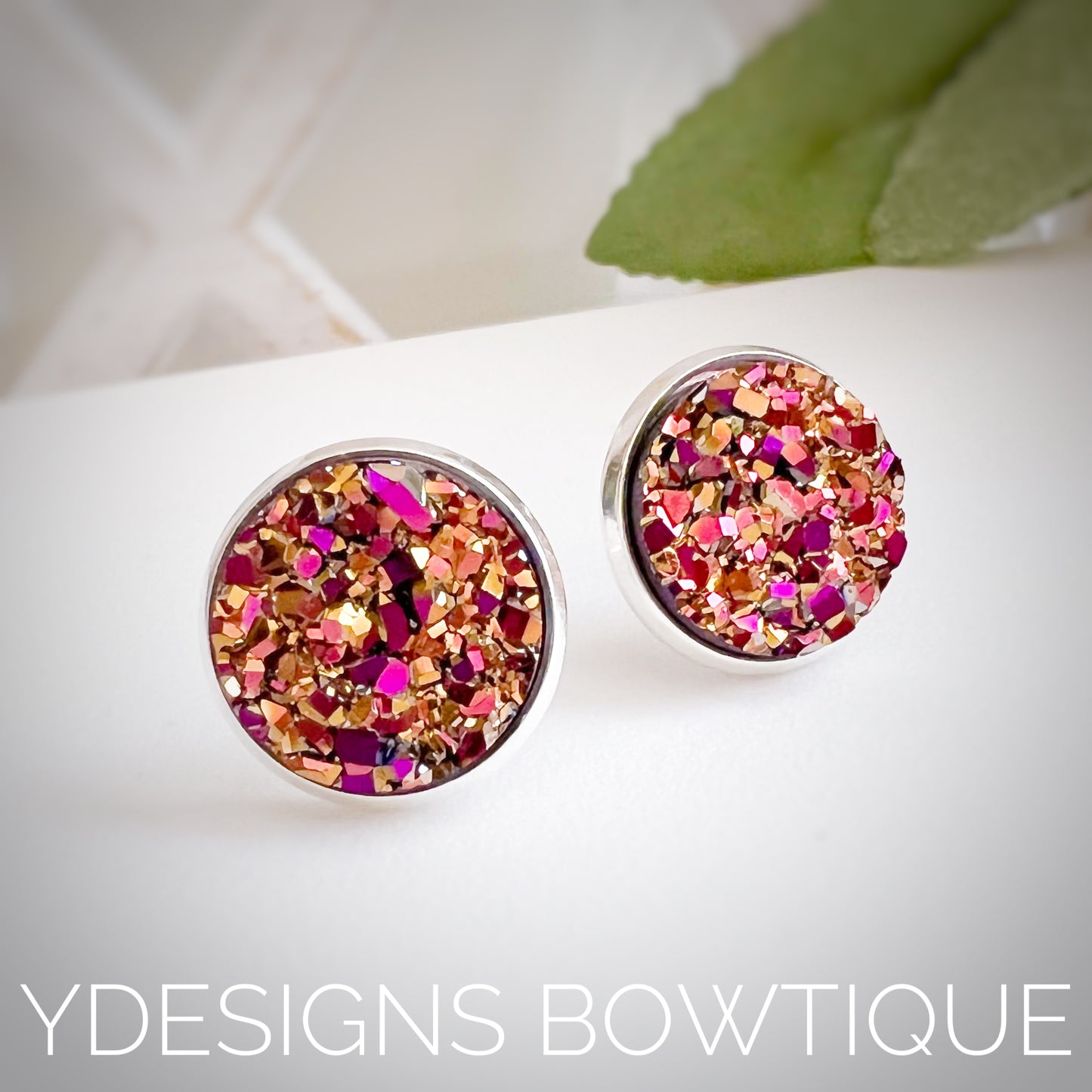 Pink Gold Faux Druzy Earrings
