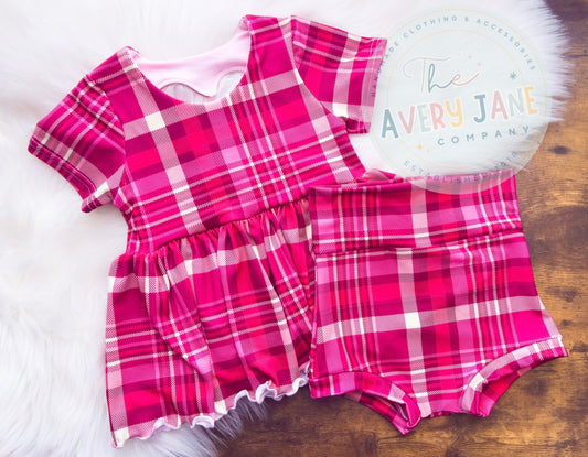 Sweetheart Plaid - Yvonne Peplum & Bummie Set