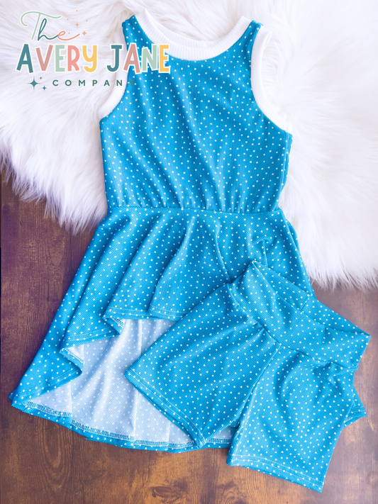 Blue Dots Kelsey High/Low Peplum & Sport Shorts