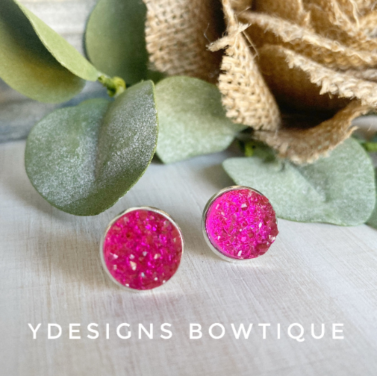 Hot Pink Faux Druzy Earrings