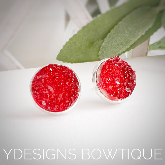 Ruby Red Faux Druzy Earrings