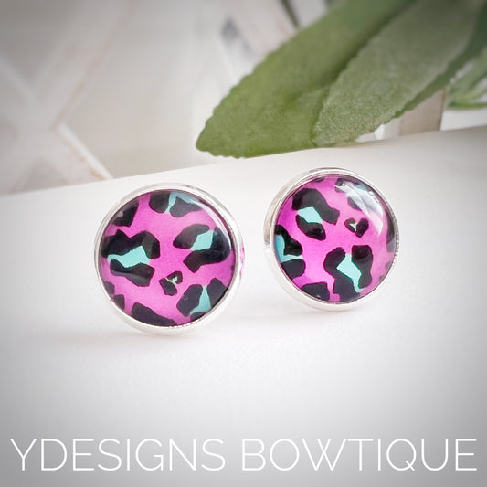 Pink Cheetah Cabochon Earrings