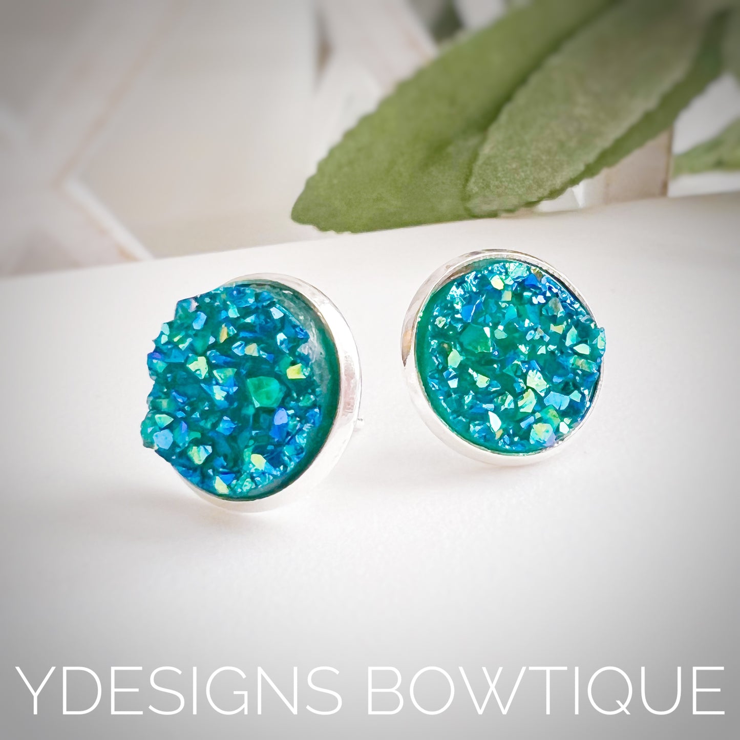 Aquamarine Faux Druzy Earrings