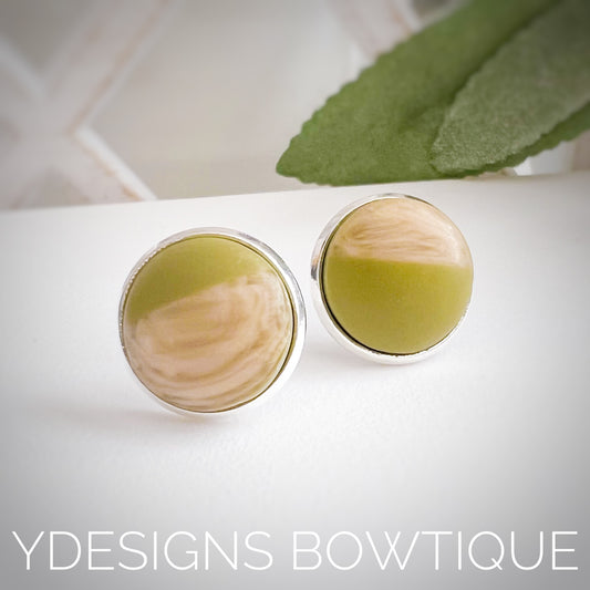 Olive Wood Grain Cabochon Earrings