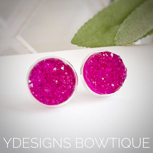 Magenta Faux Druzy Earrings