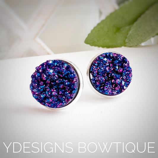 Purple Galaxy Faux Druzy Earrings