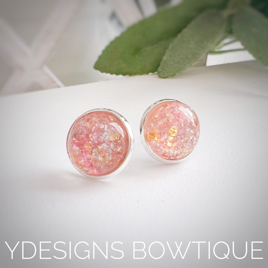 Peach Glitter Cabochon Earrings