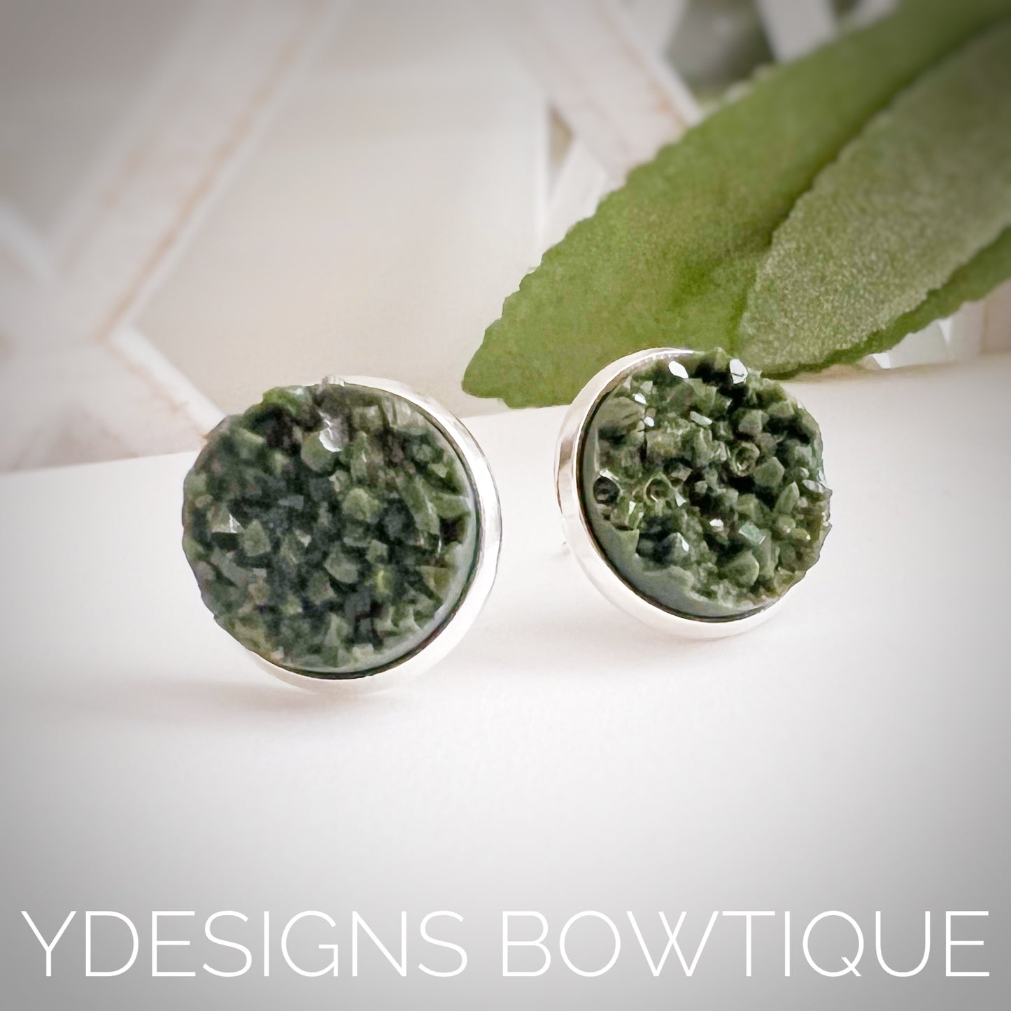 Olive Faux Druzy Earrings