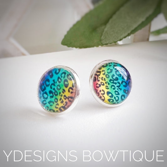 Rainbow Cheetah Cabochon Earrings