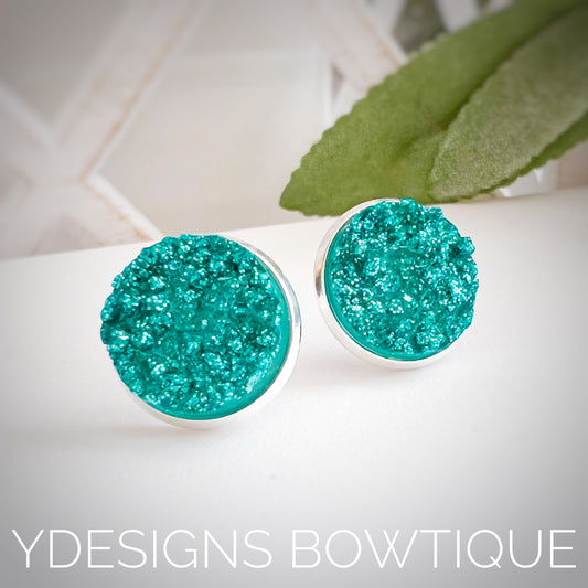 Glitter Teal Faux Druzy Earrings