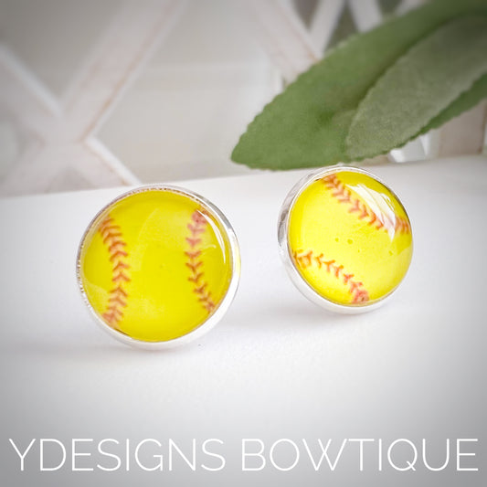 Softball Cabochon Earrings