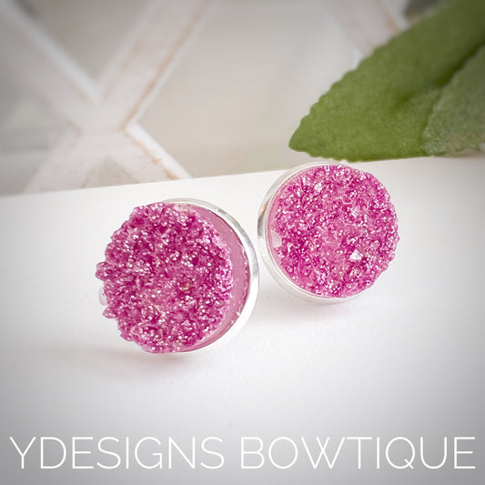 Glitter Pink Faux Druzy Earrings