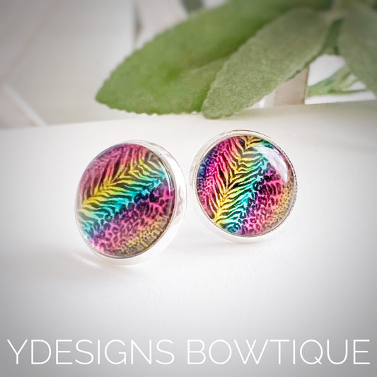 Rainbow Zebra Cabochon Earrings