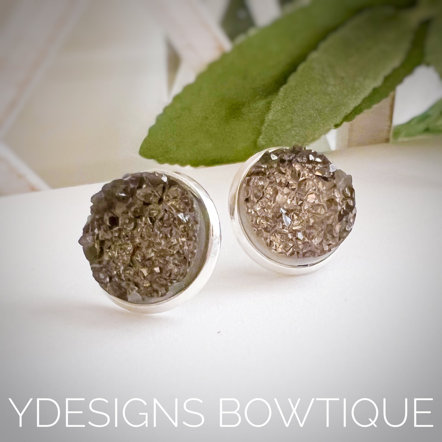 Gun Metal Faux Druzy Earrings