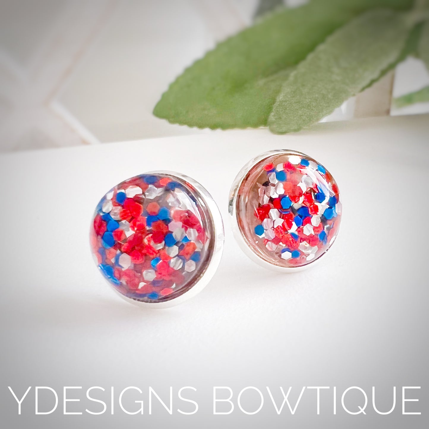 Confetti RWB Cabochon Earrings