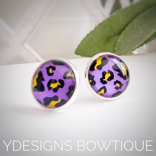 Purple Cheetah Cabochon Earrings