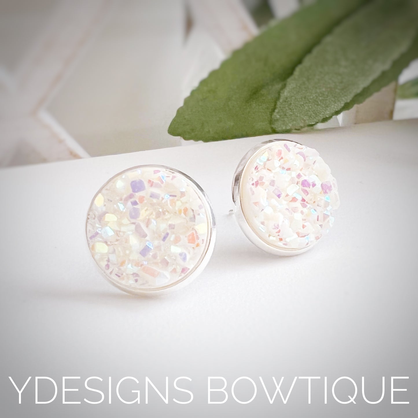 Rainbow White Faux Druzy Earrings