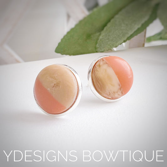 Peach Wood Grain Cabochon Earrings